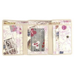 Yoshi Vintage Stamp Print Leather Flap Over Purse with Coin Pocket